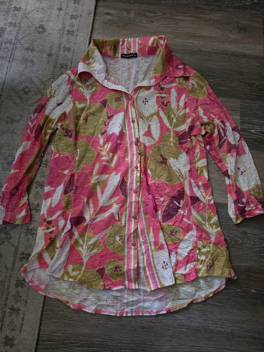 David Cline Pink, Olive & White Floral Tunic